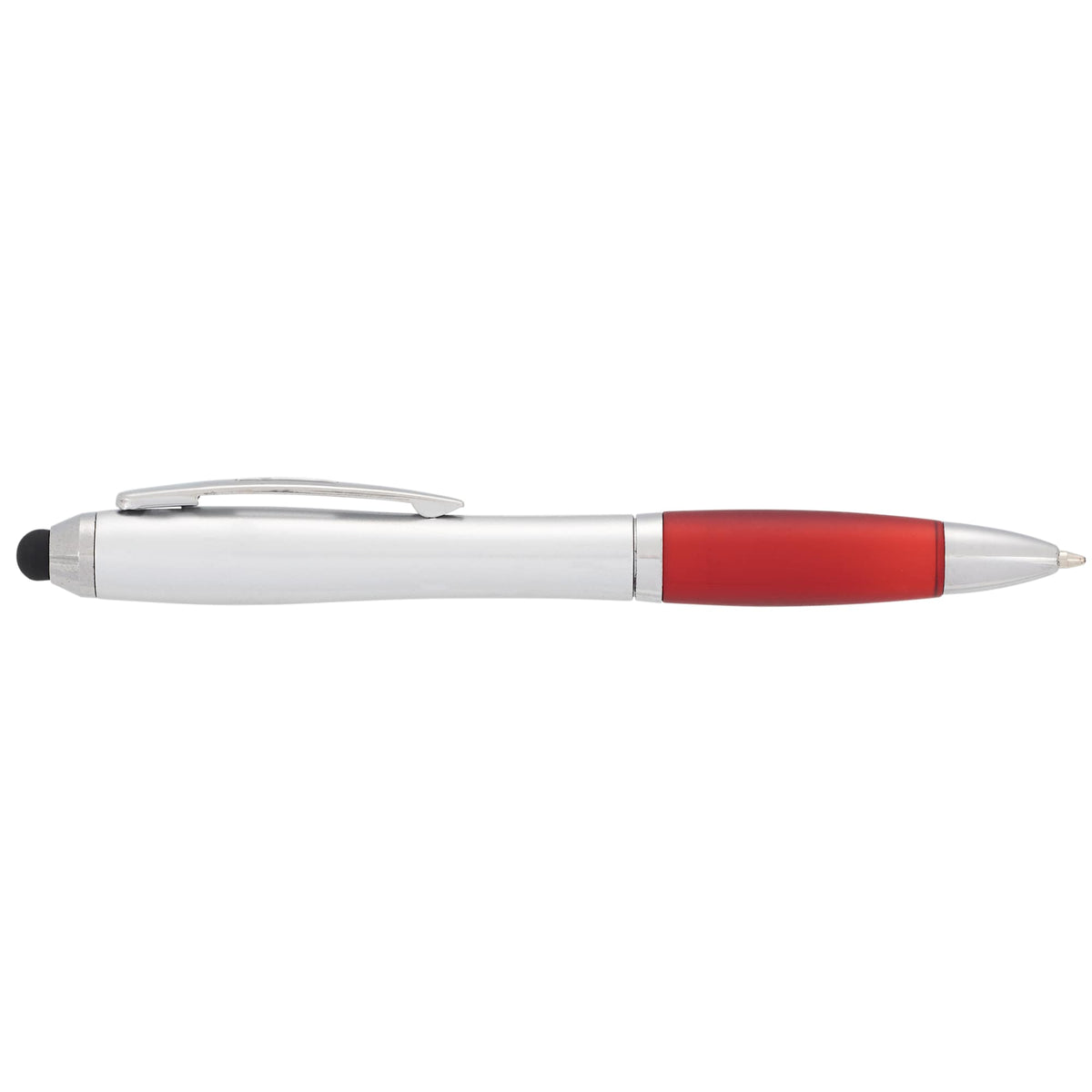 Nash Twist Ballpoint Pen with Stylus Full Color - Silver w/Red Trim - Front Back