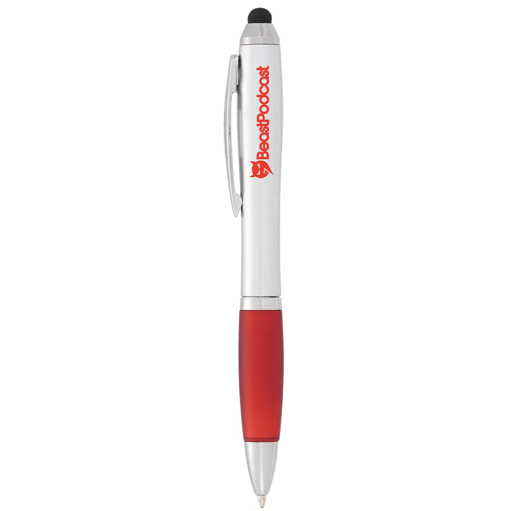 Nash Twist Ballpoint Pen with Stylus Full Color - Silver w/Red Trim - Front
