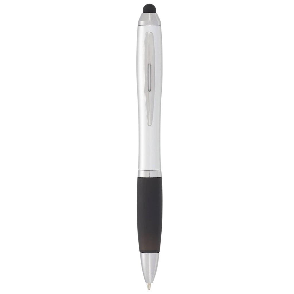 Nash Twist Ballpoint Pen with Stylus - Silver w/BLACK TRIM - Front 2