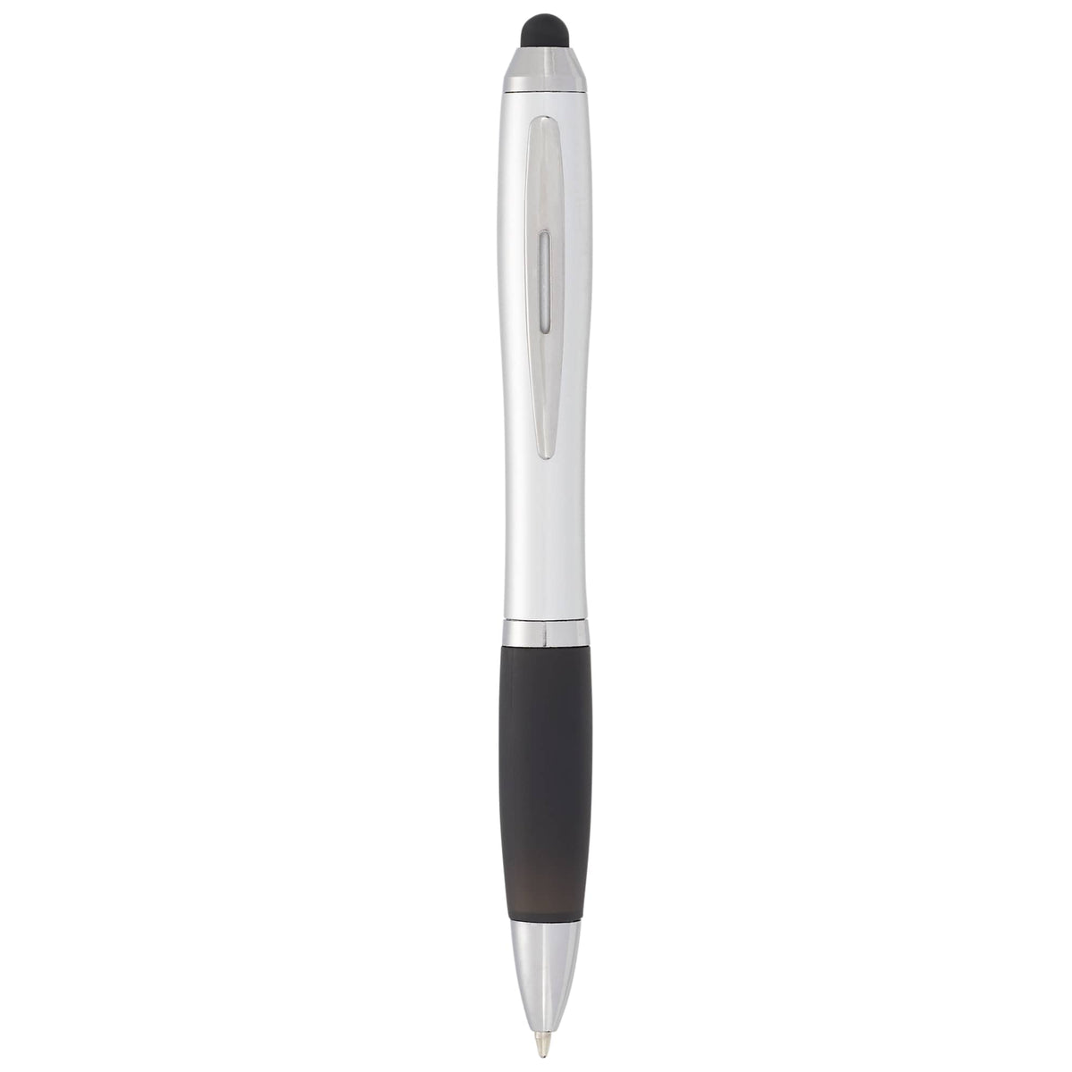 Nash Twist Ballpoint Pen with Stylus - Silver w/BLACK TRIM - Front 2