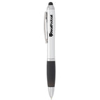 Nash Twist Ballpoint Pen with Stylus - Silver w/BLACK TRIM - Front