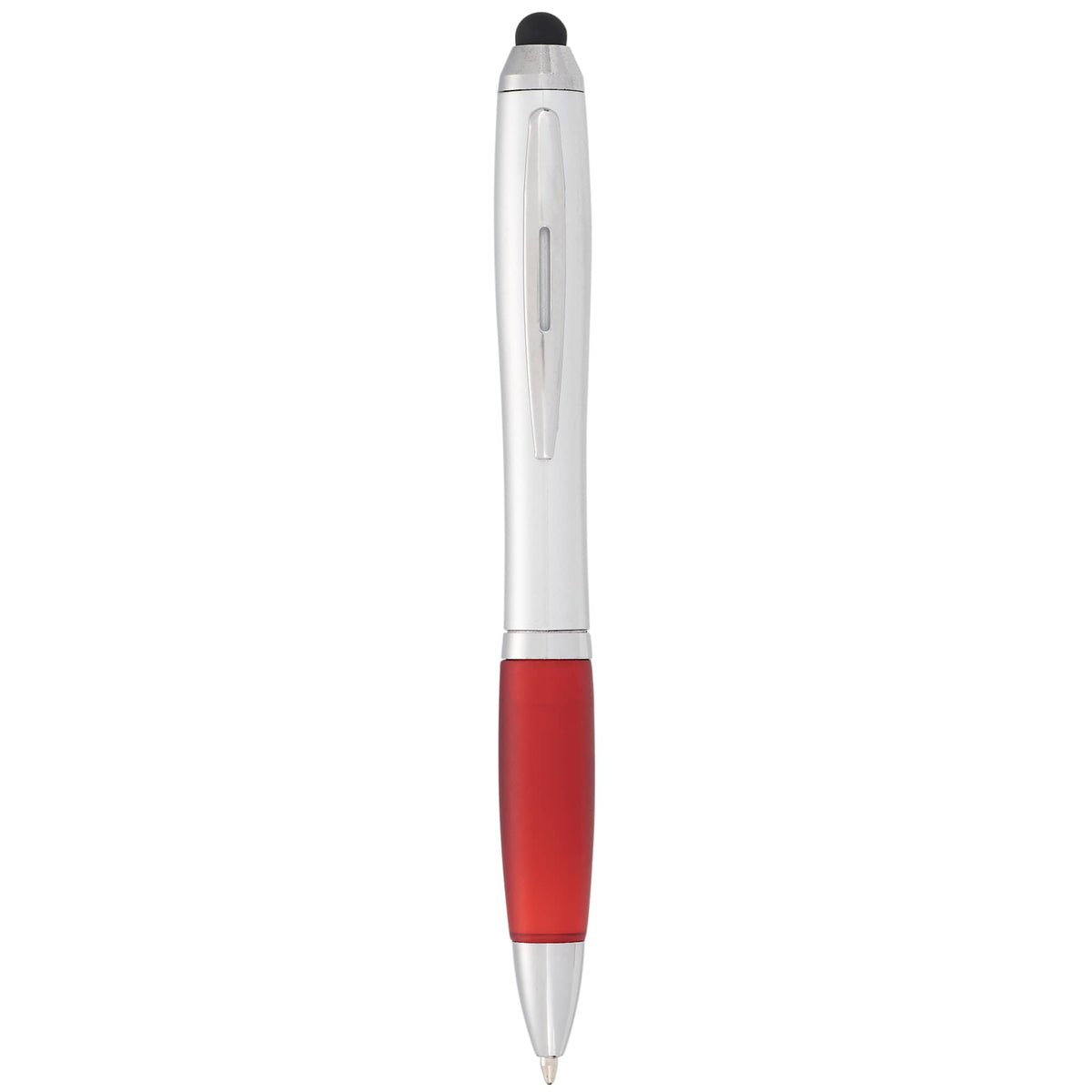 Nash Twist Ballpoint Pen with Stylus - Silver w/Red Trim - Front 2