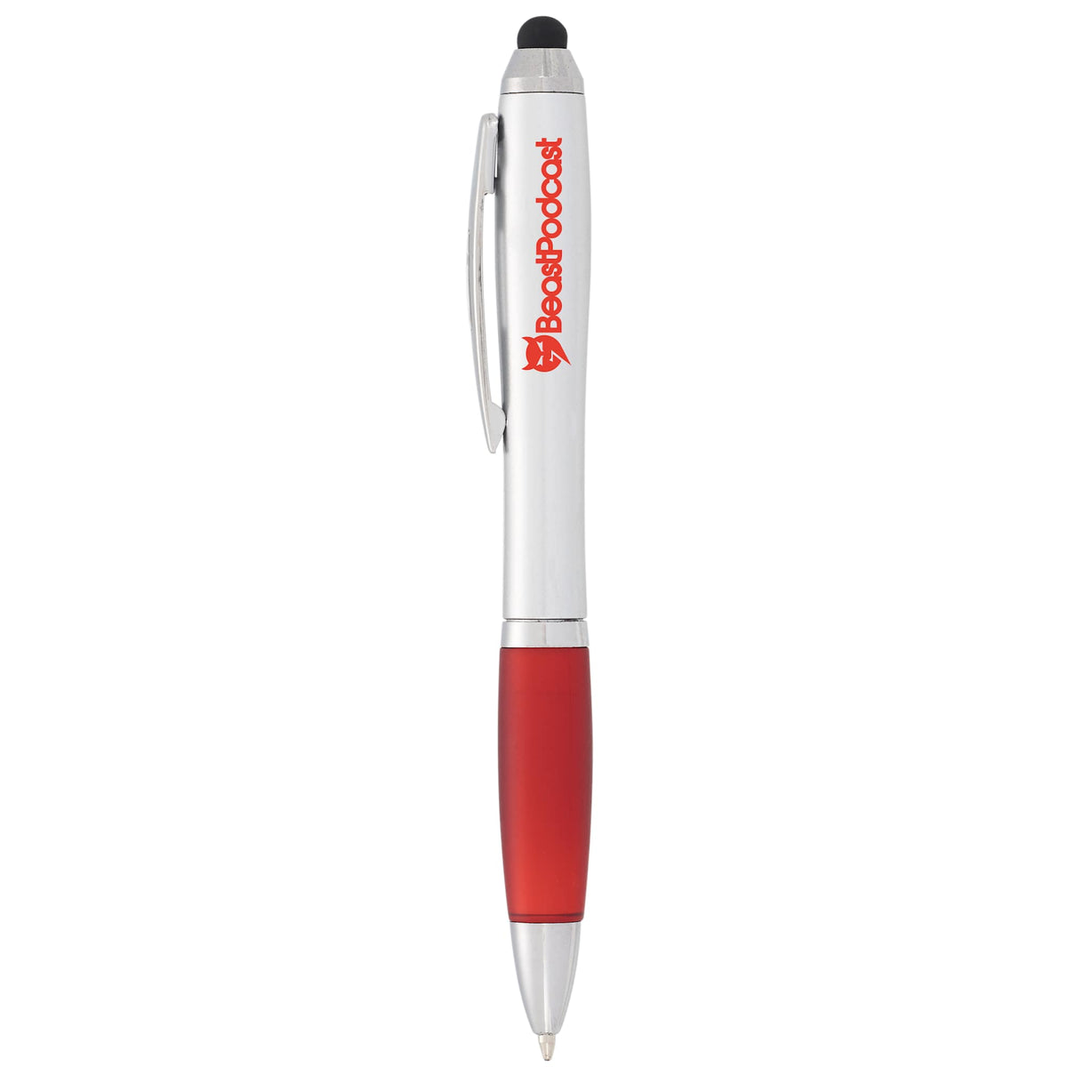 Nash Twist Ballpoint Pen with Stylus - Silver w/Red Trim - Front