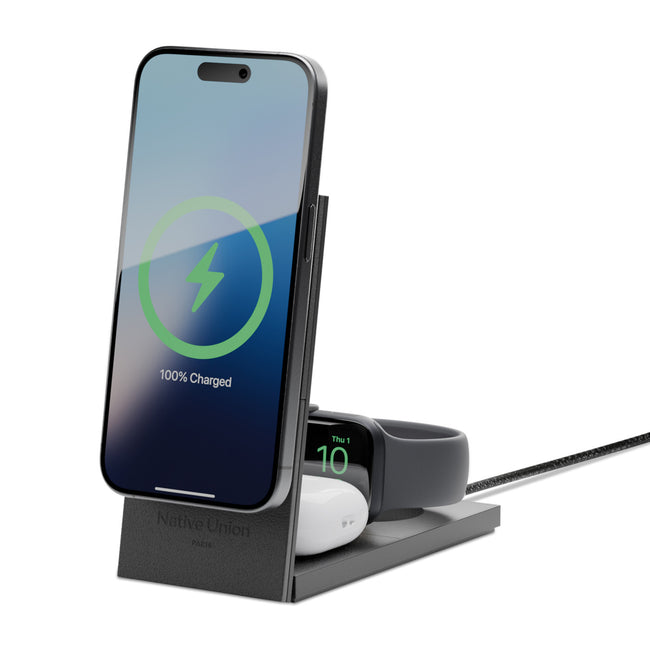 Native Union Rise 3 in 1 Qi2 Wireless Charger with Watch Charger Laser Engraving