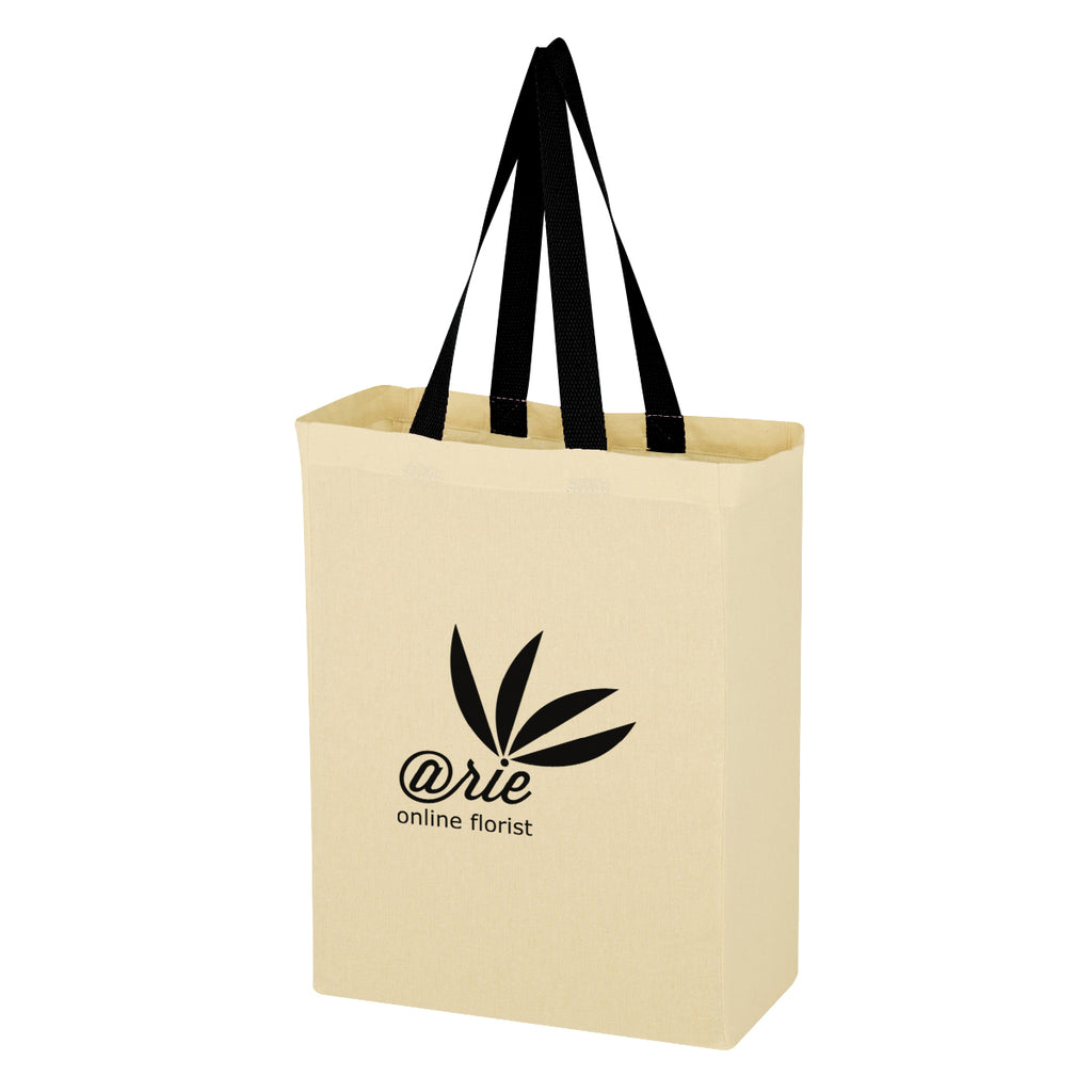 Natural Cotton Canvas Grocery Tote Bag, 5 oz - Natural with Black - Silk Screen