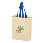 Natural Cotton Canvas Grocery Tote Bag, 5 oz - Royal Blue Handles - Colorbrite