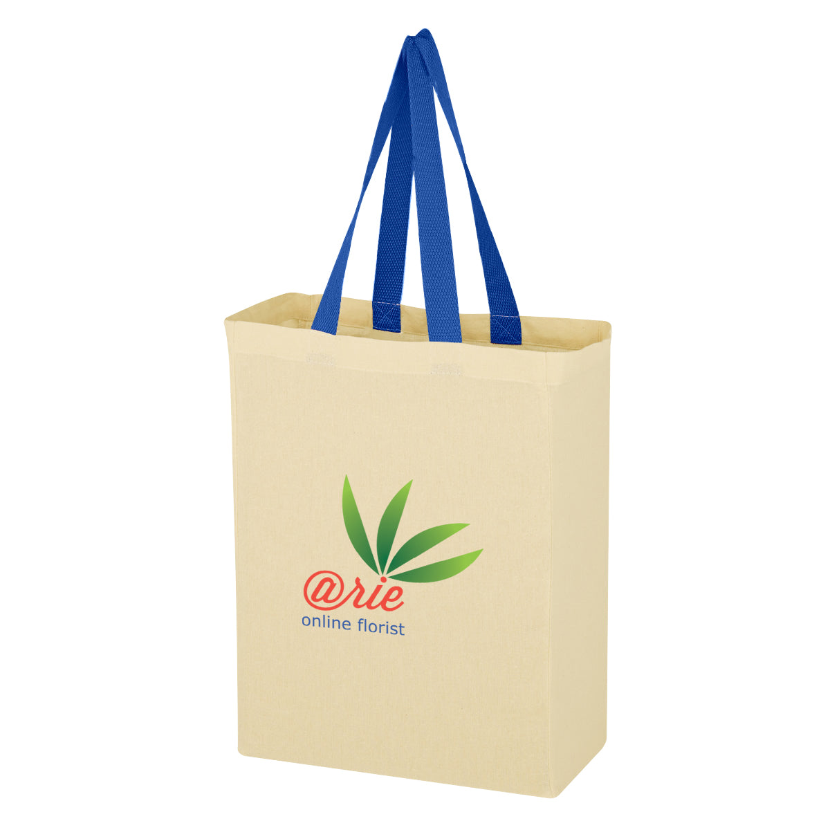 Natural Cotton Canvas Grocery Tote Bag, 5 oz - Royal Blue Handles - Colorbrite