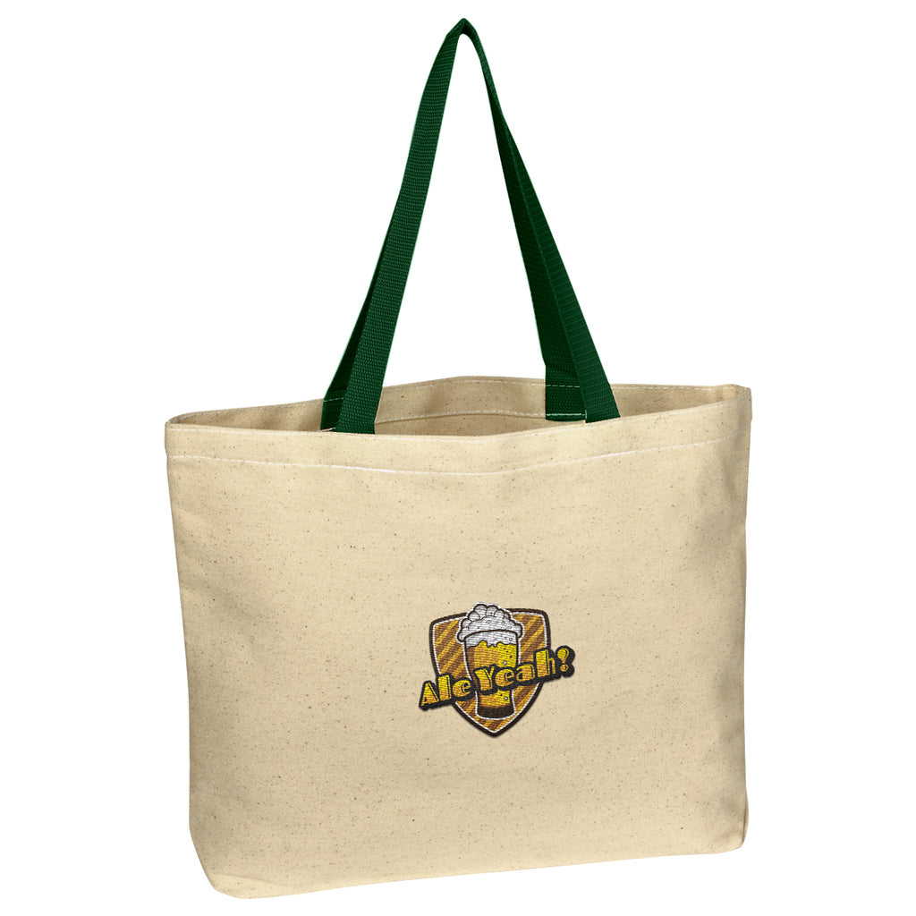 Natural Cotton Canvas Tote Bag, 10 oz Embroidery - Green - Embroidery