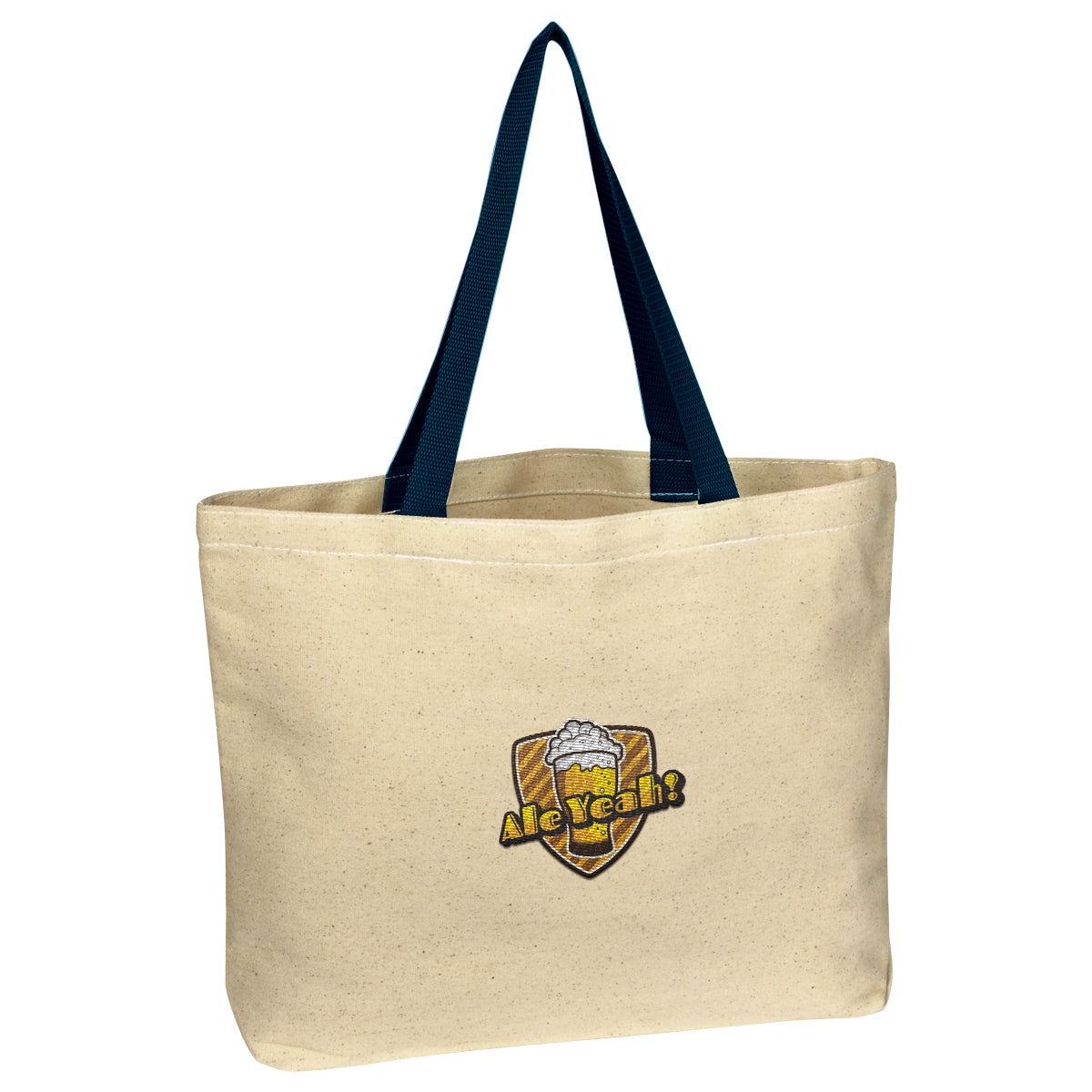 Natural Cotton Canvas Tote Bag, 10 oz Embroidery - Natural with Navy - Embroidery