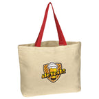Natural Cotton Canvas Tote Bag, 10 oz Embroidery - Natural With Red - Colorbrite