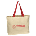 Natural Cotton Canvas Tote Bag, 10 oz Embroidery - Natural With Red - Silk Screen