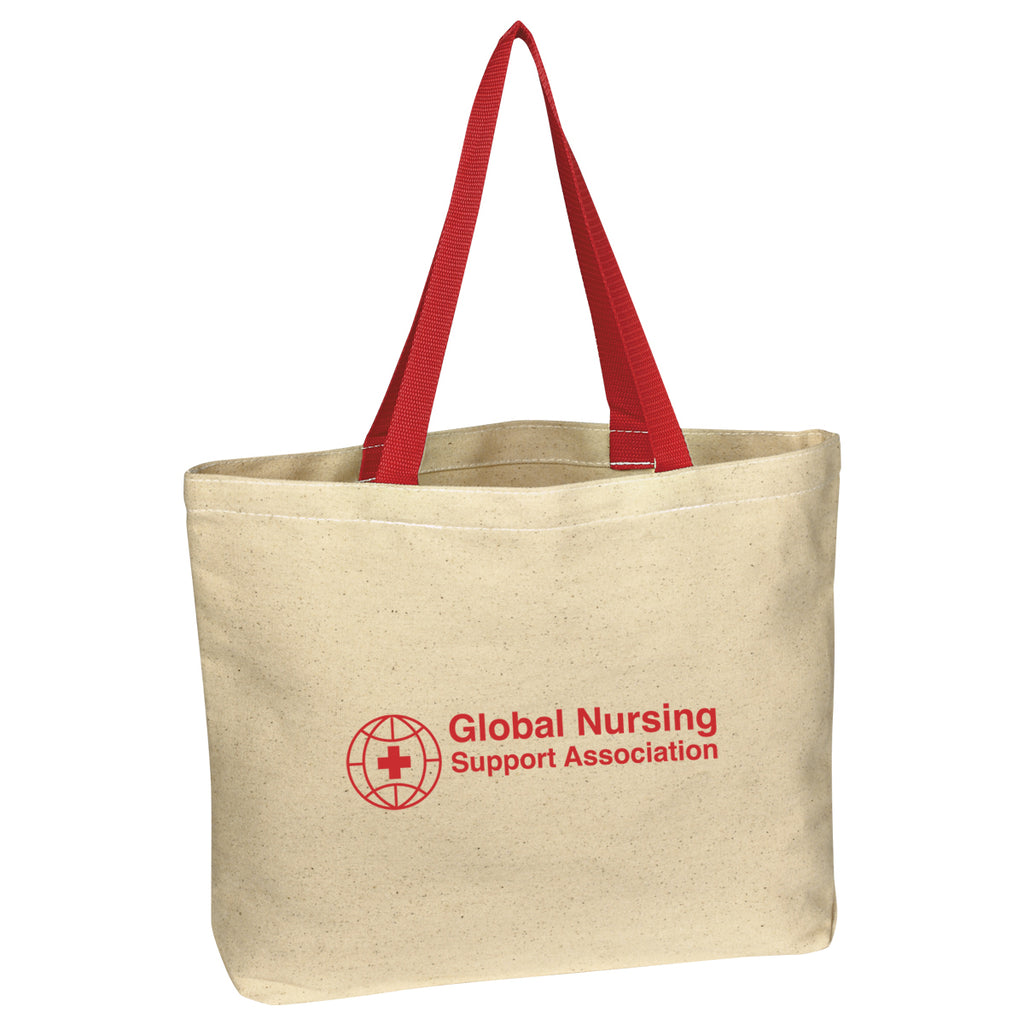 Natural Cotton Canvas Tote Bag, 10 oz Embroidery - Natural With Red - Silk Screen