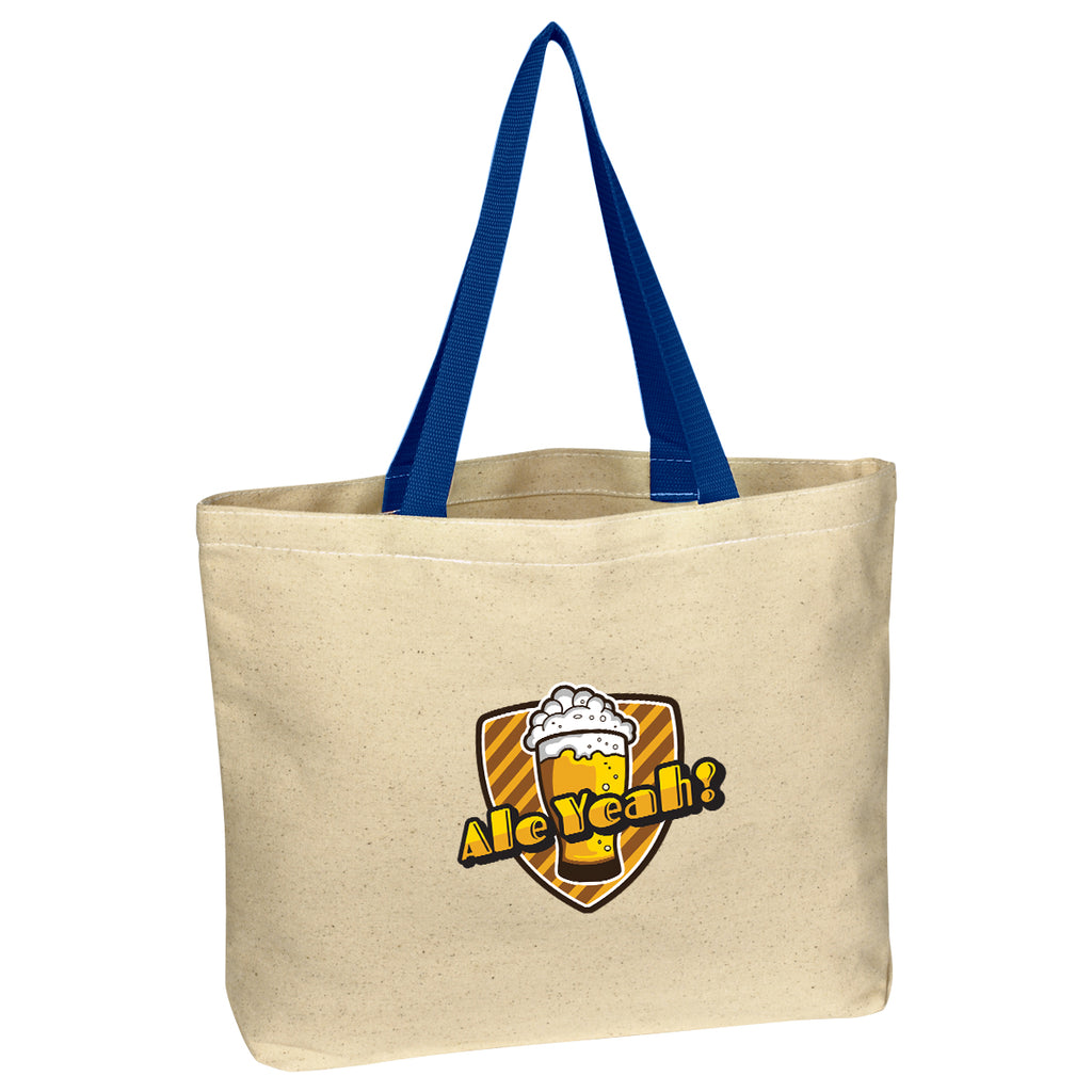 Natural Cotton Canvas Tote Bag, 10 oz Embroidery - Royal Blue - Colorbrite