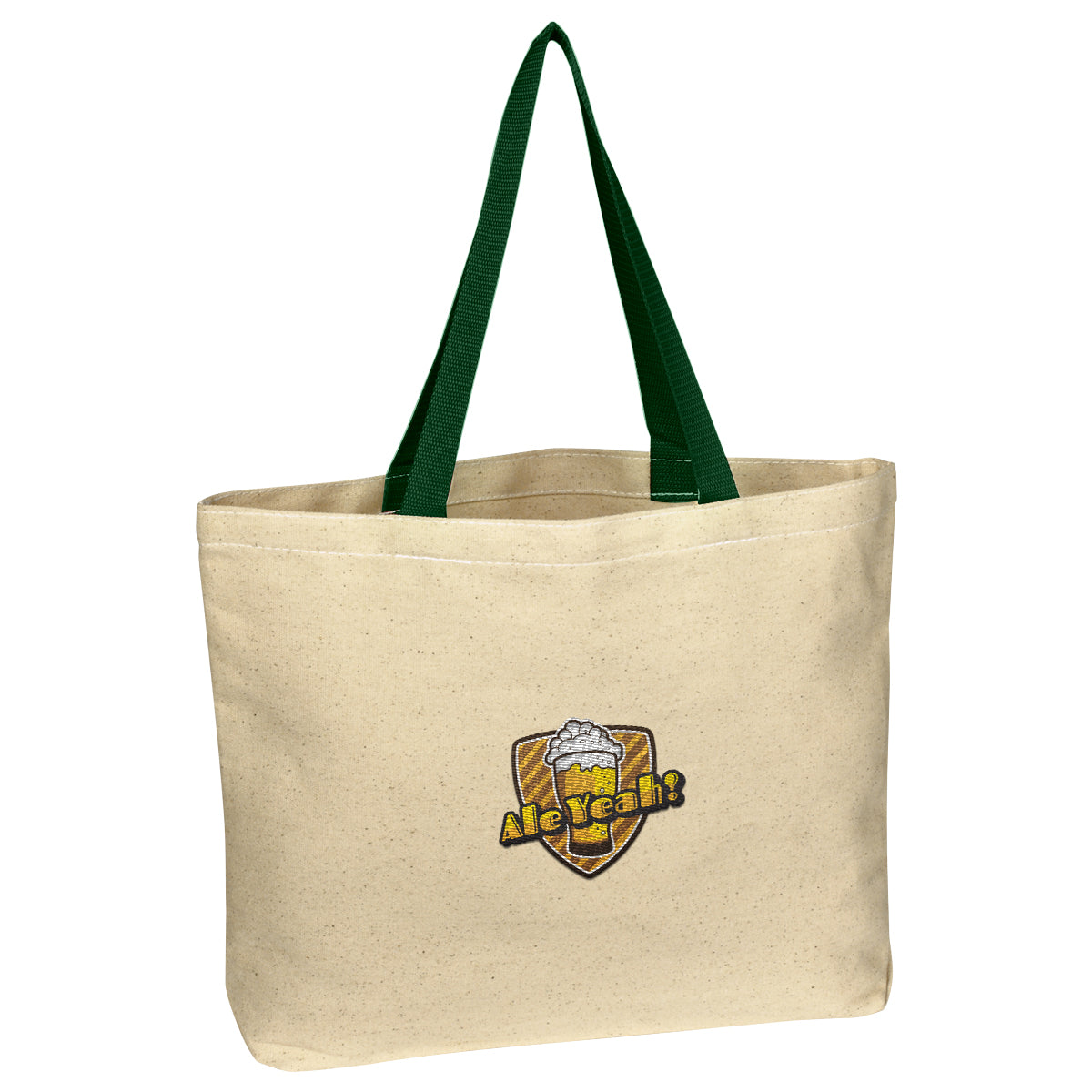 Natural Cotton Canvas Tote Bag, 10 oz - Green - Embroidery