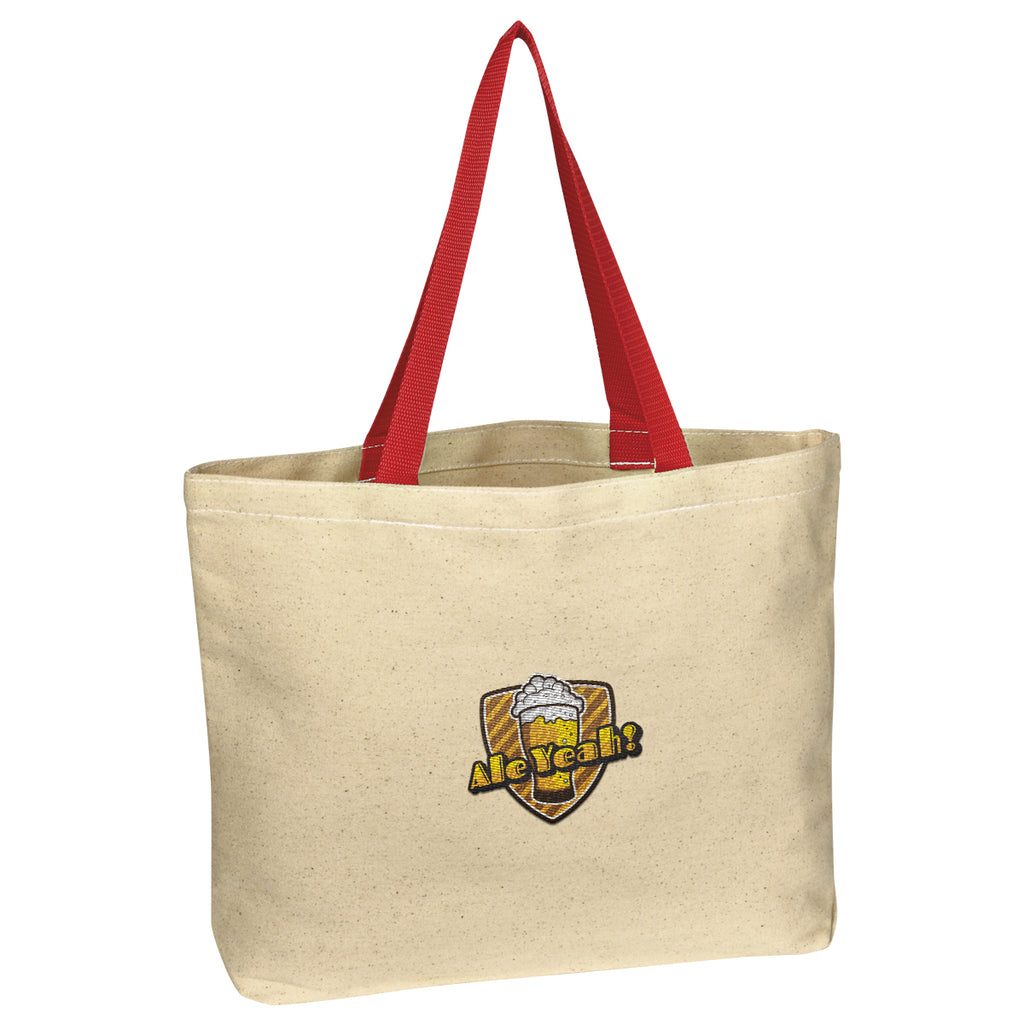 Natural Cotton Canvas Tote Bag, 10 oz - Natural With Red - Embroidery