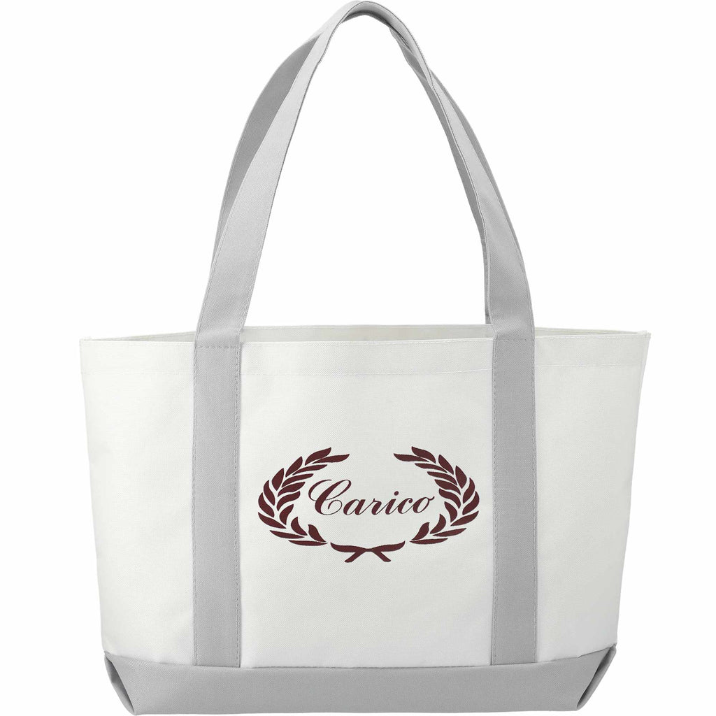 Nautical Canvas Tote with Contrast Trim, Large Embroidery - White/Grey - Back