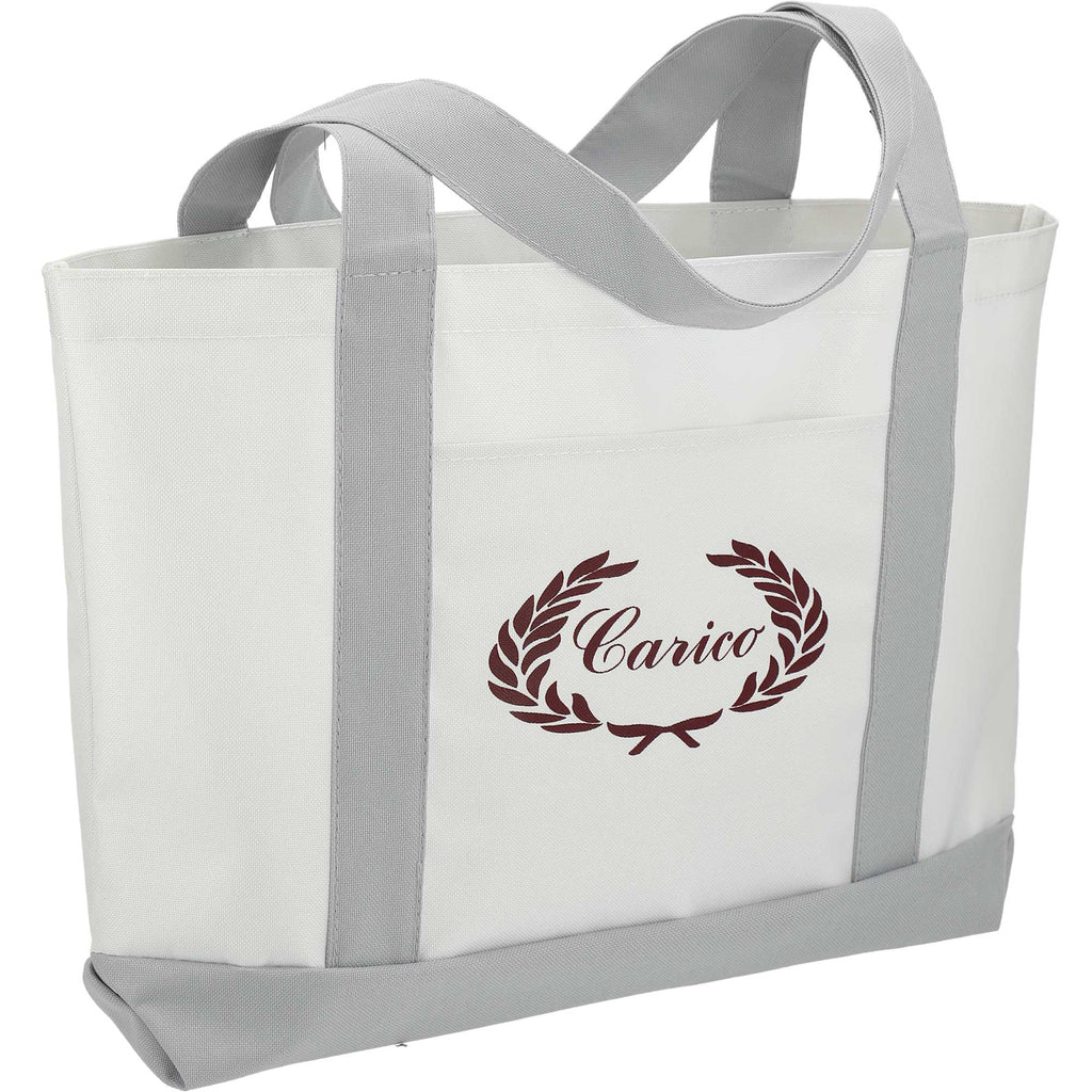 Nautical Canvas Tote with Contrast Trim, Large Embroidery - White/Grey - Right Angle