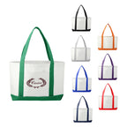 Nautical Canvas Tote with Contrast Trim, Large Embroidery - White w/Green Trim - Front Group