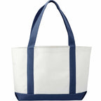 Nautical Canvas Tote with Contrast Trim, Large Embroidery - White w/Navy Blue Trim - Back 2