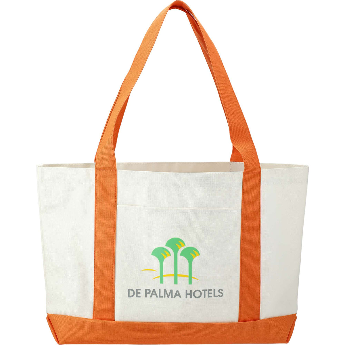 Nautical Canvas Tote with Contrast Trim, Large Embroidery - White w/Orange Trim - Front