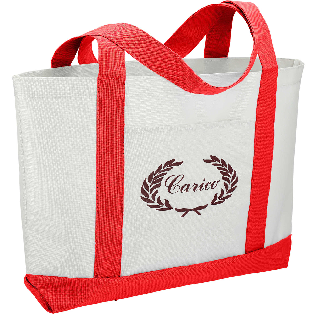 Nautical Canvas Tote with Contrast Trim, Large Embroidery - White w/Red Trim - Right Angle