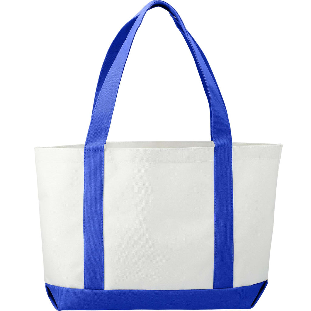 Nautical Canvas Tote with Contrast Trim, Large Embroidery - White w/Royal Blue Trim - Back 2