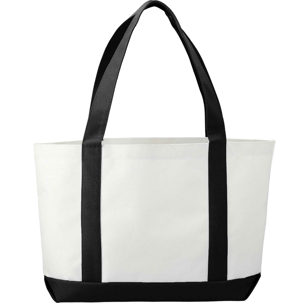 Nautical Canvas Tote with Contrast Trim, Large Full Color - White/Black - Back 2