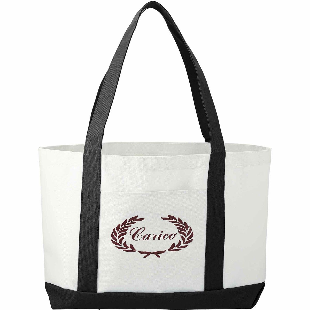 Nautical Canvas Tote with Contrast Trim, Large Full Color - White/Black - Front