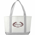Nautical Canvas Tote with Contrast Trim, Large Full Color - White/Grey - Back