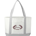 Nautical Canvas Tote with Contrast Trim, Large Full Color - White/Grey - Front