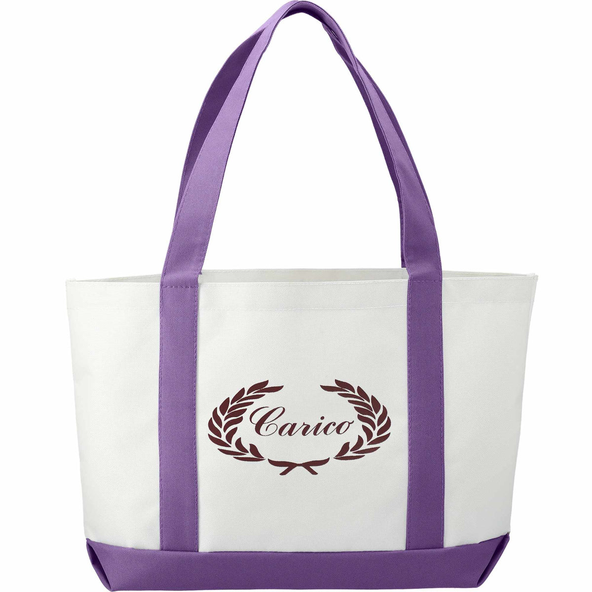 Nautical Canvas Tote with Contrast Trim, Large Full Color - White/Purple - Back