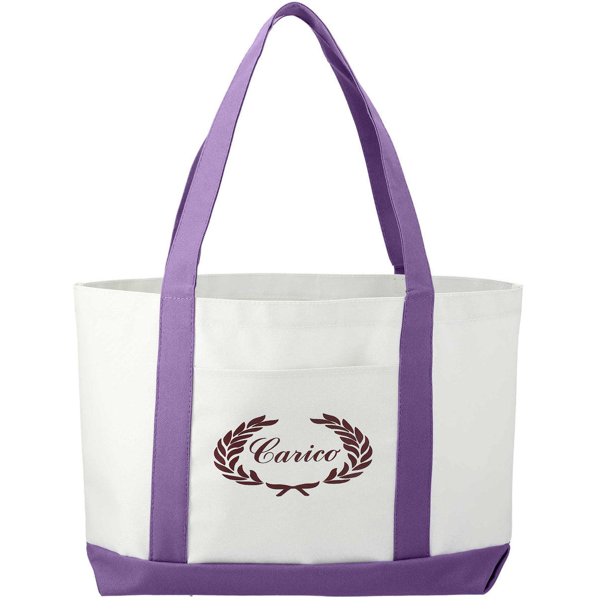 Nautical Canvas Tote with Contrast Trim, Large Full Color - White/Purple - Front