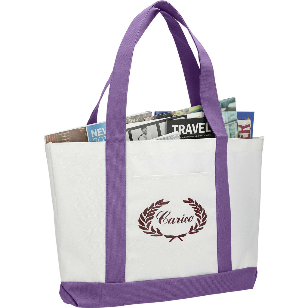 Nautical Canvas Tote with Contrast Trim, Large Full Color - White/Purple - Right Angle 2