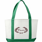 Nautical Canvas Tote with Contrast Trim, Large Full Color - White w/Green Trim - Back