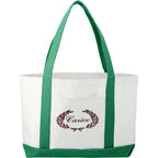 Nautical Canvas Tote with Contrast Trim, Large Full Color - White w/Green Trim - Front