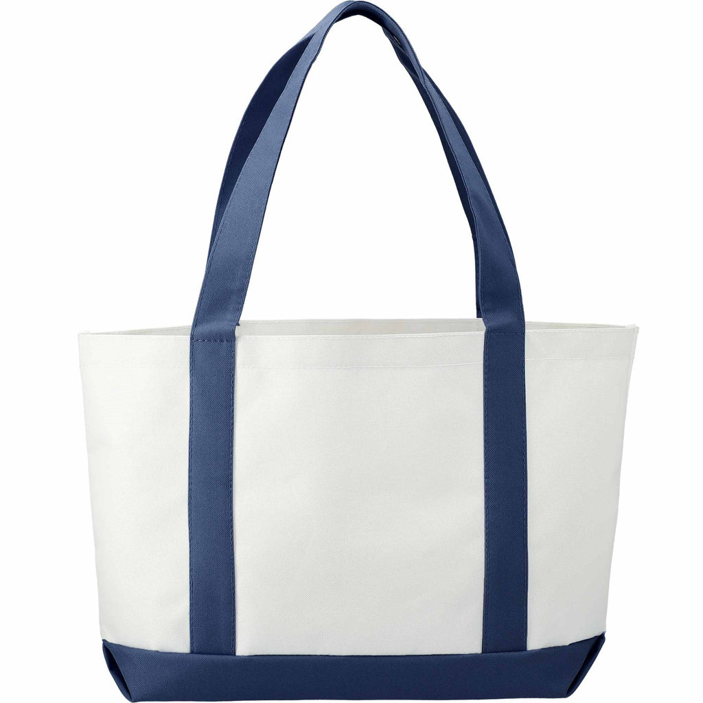 Nautical Canvas Tote with Contrast Trim, Large Full Color - White w/Navy Blue Trim - Back 2