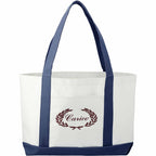 Nautical Canvas Tote with Contrast Trim, Large Full Color - White w/Navy Blue Trim - Front