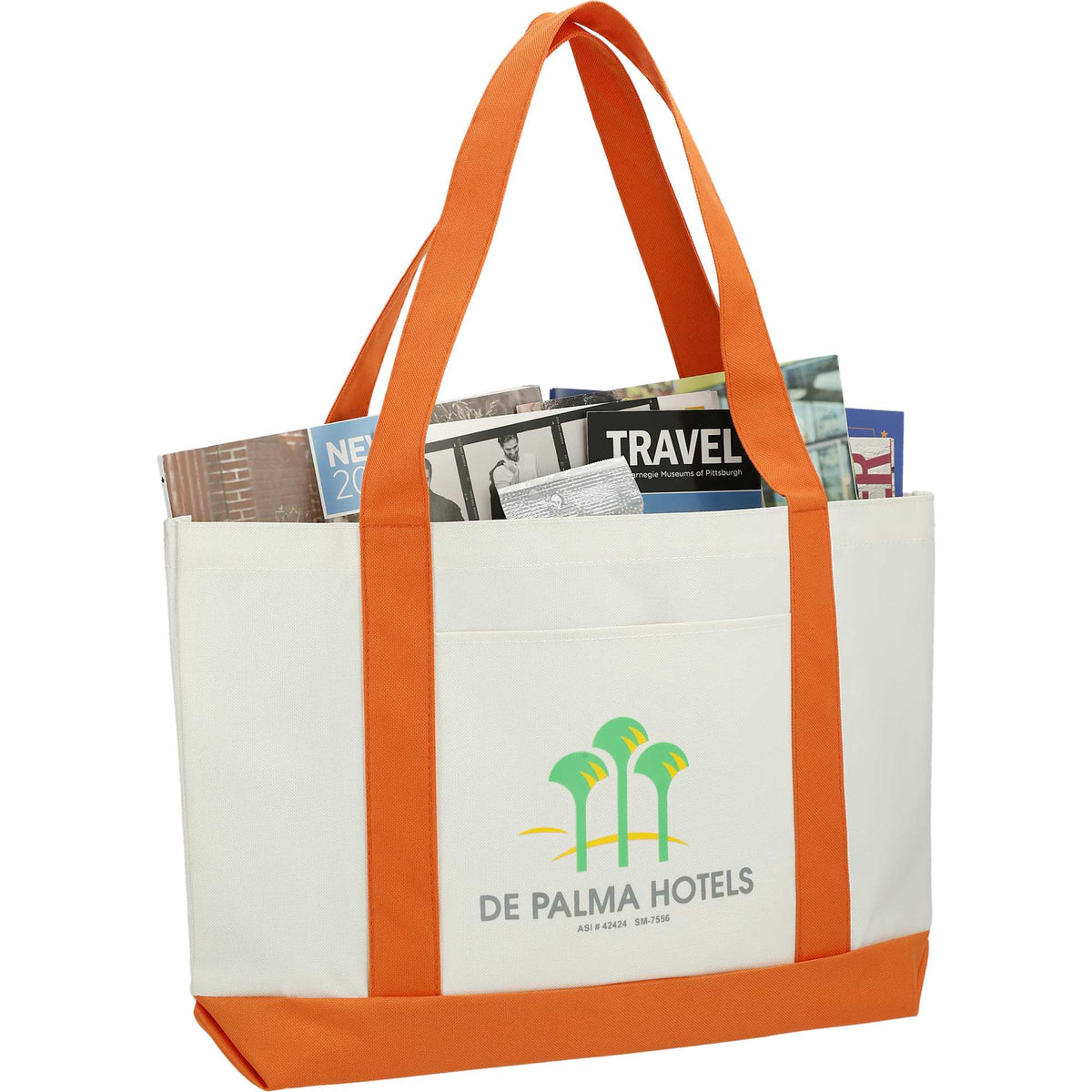 Nautical Canvas Tote with Contrast Trim, Large Full Color - White w/Orange Trim - Right Angle 2