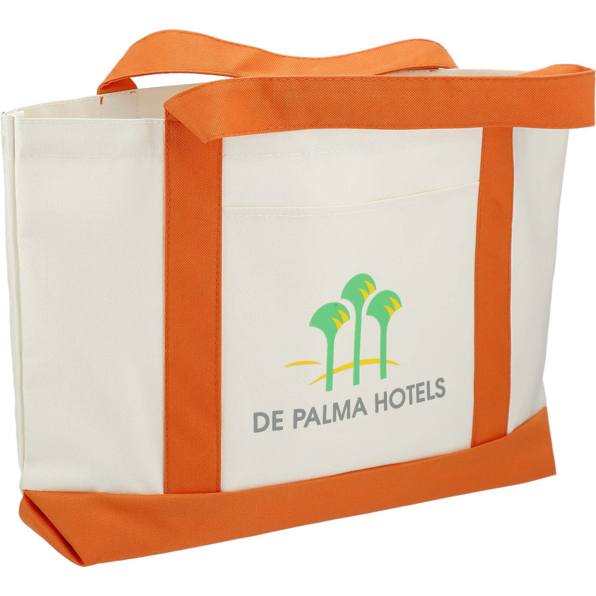 Nautical Canvas Tote with Contrast Trim, Large Full Color - White w/Orange Trim - Right Angle
