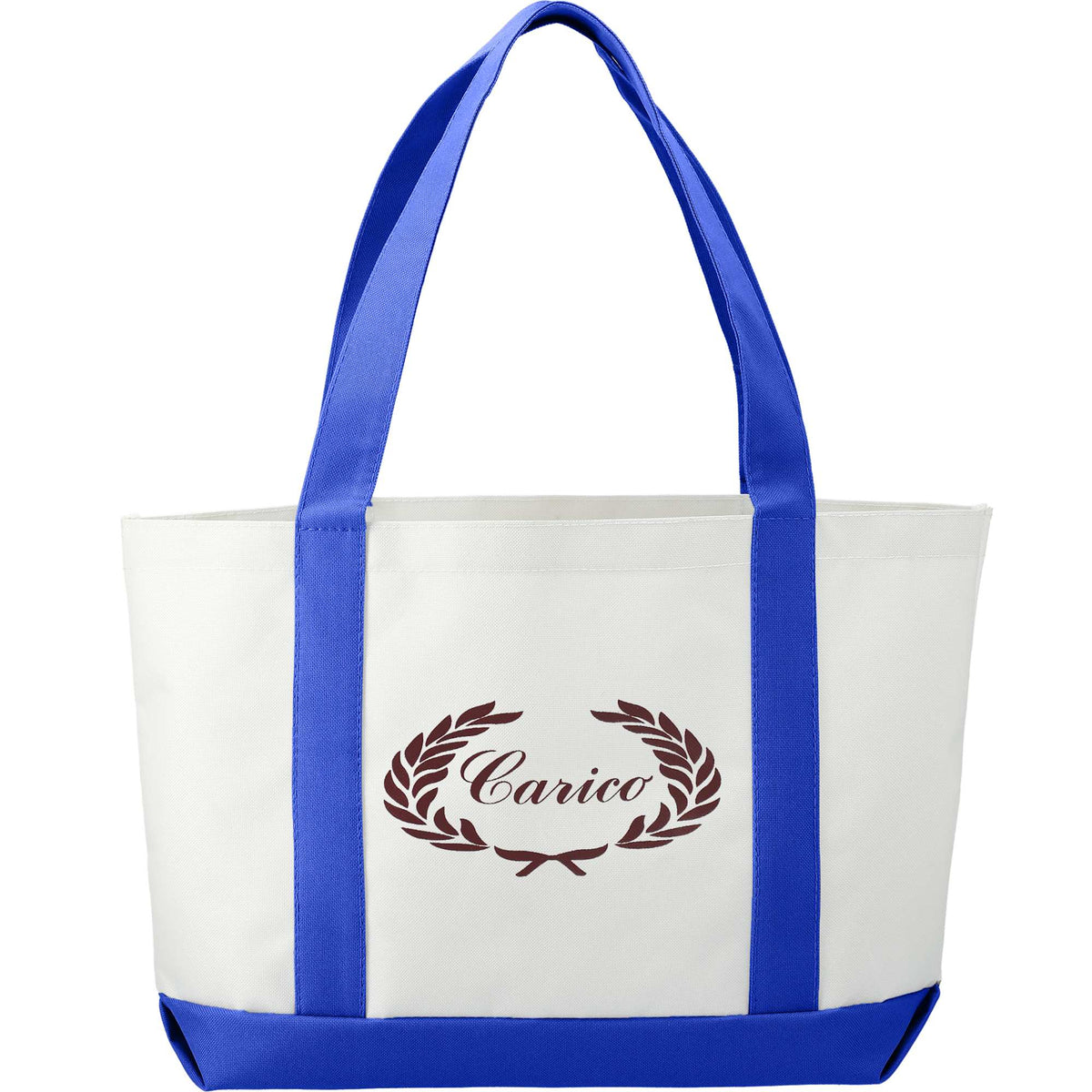 Nautical Canvas Tote with Contrast Trim, Large Full Color - White w/Royal Blue Trim - Back