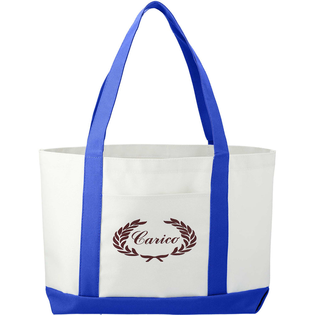 Nautical Canvas Tote with Contrast Trim, Large Full Color - White w/Royal Blue Trim - Front
