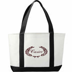 Nautical Canvas Tote with Contrast Trim, Large - White/Black - Back