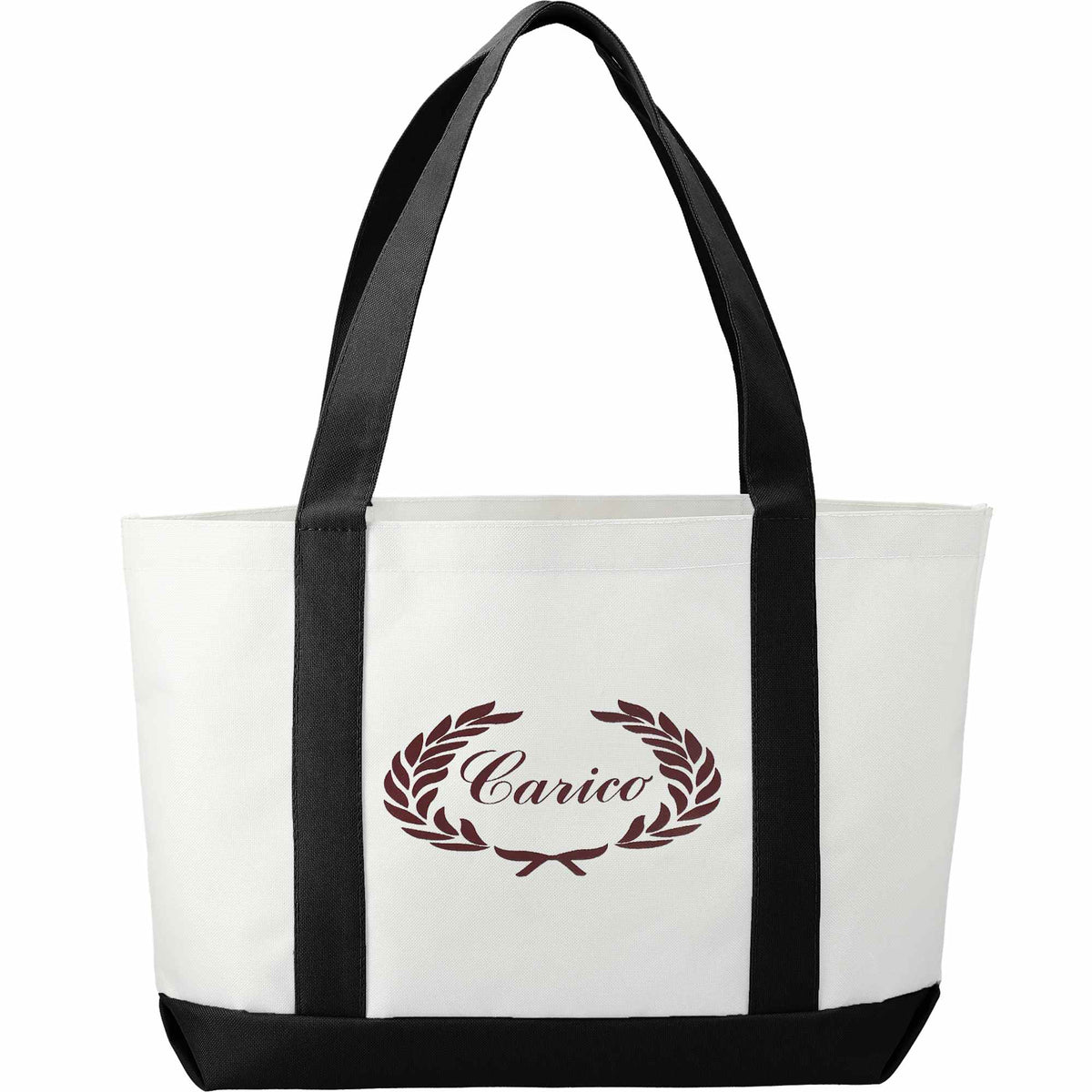Nautical Canvas Tote with Contrast Trim, Large - White/Black - Back