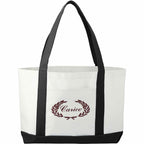 Nautical Canvas Tote with Contrast Trim, Large - White/Black - Front
