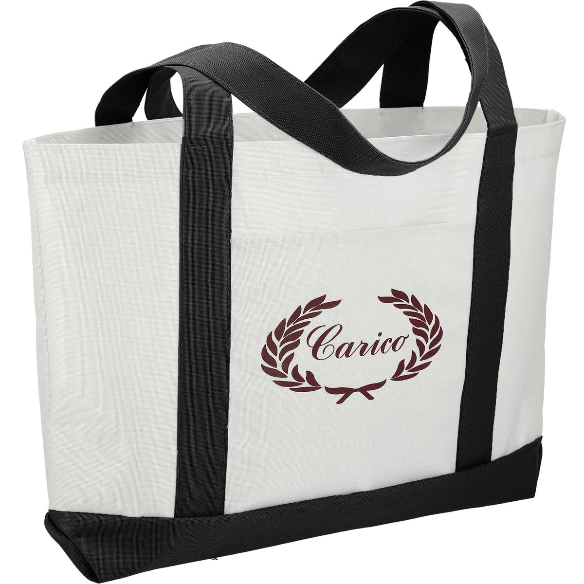 Nautical Canvas Tote with Contrast Trim, Large - White/Black - Right Angle
