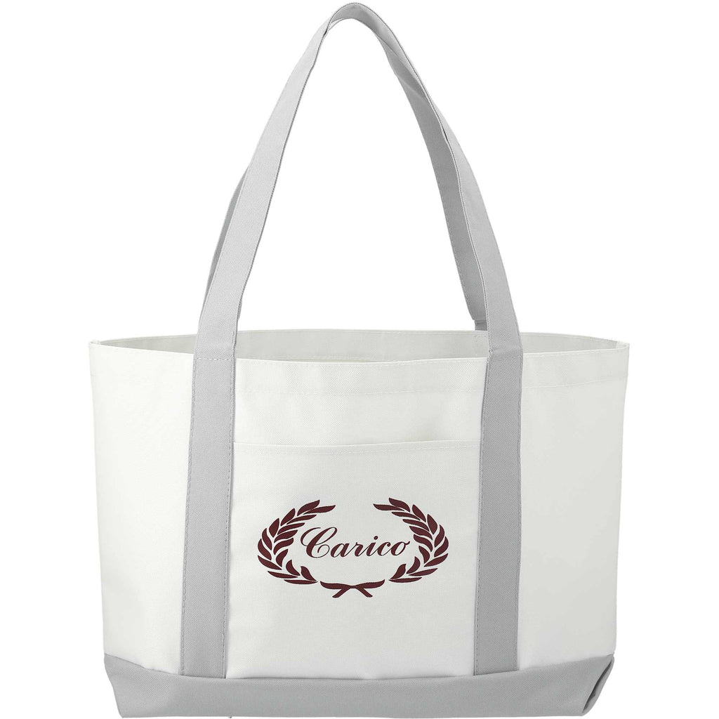 Nautical Canvas Tote with Contrast Trim, Large - White/Grey - Front