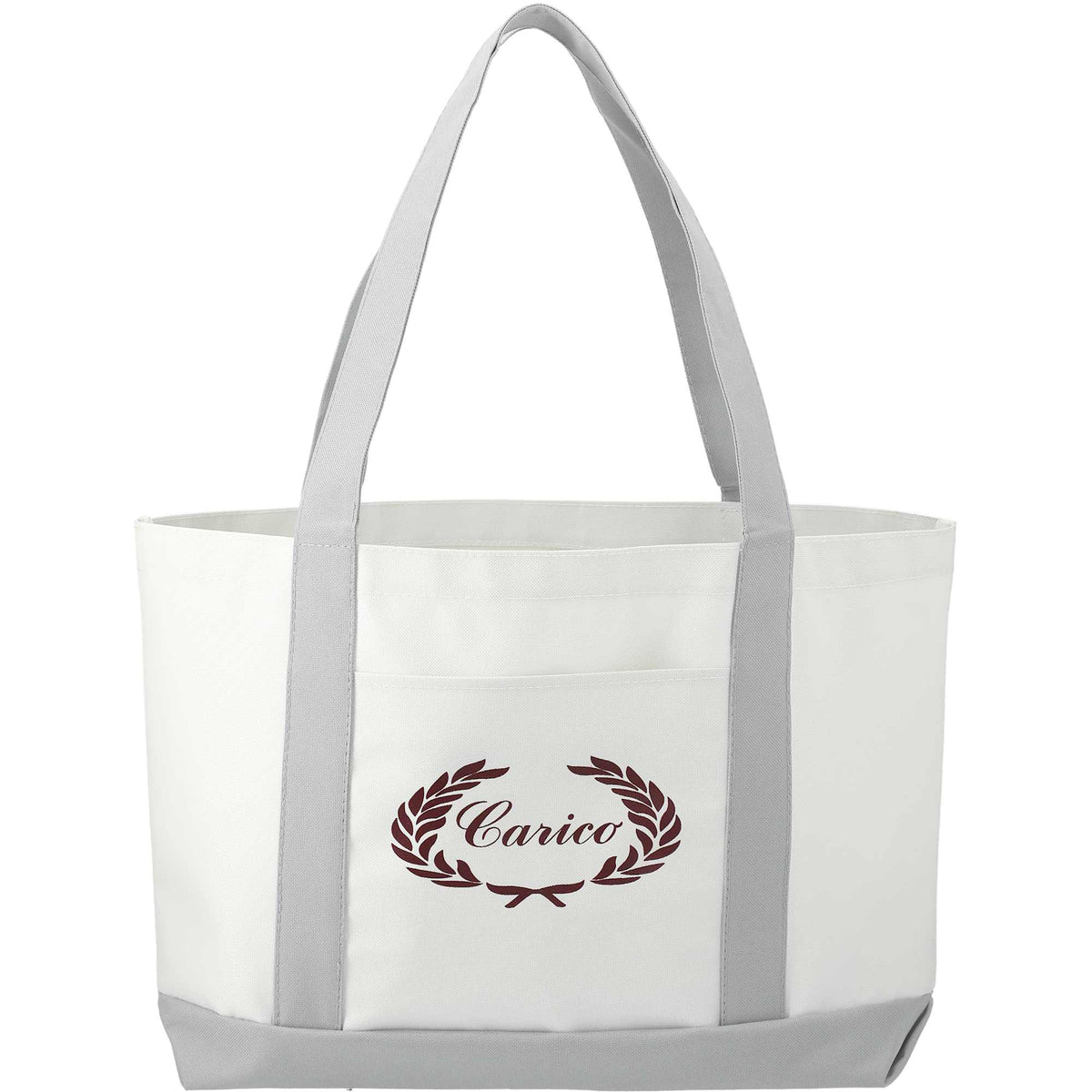 Nautical Canvas Tote with Contrast Trim, Large - White/Grey - Front