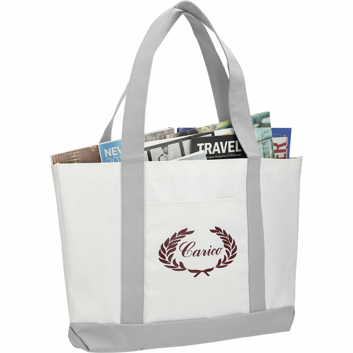 Nautical Canvas Tote with Contrast Trim, Large - White/Grey - Right Angle 2