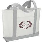 Nautical Canvas Tote with Contrast Trim, Large - White/Grey - Right Angle