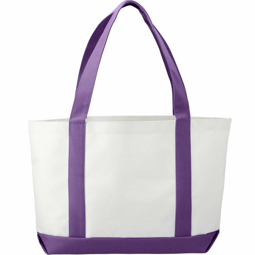 Nautical Canvas Tote with Contrast Trim, Large - White/Purple - Back 2